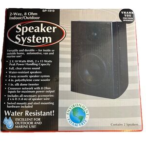 Universal Security SP-1919 Indoor Outdoor Marine 2 Way Stereo Speakers New Mount